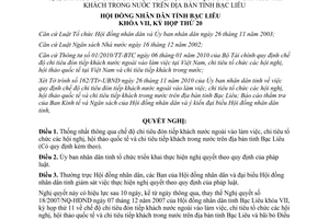 Nghị quyết 16/2010/NQ-HĐND chi tiêu đón tiếp khách nước ngoài Bạc Liêu