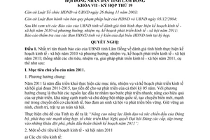 Nghị quyết 153/2010/NQ-HĐND nhiệm vụ phát triển kinh tế xã hội 2011 Lâm Đồng