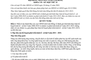 Nghị quyết 152/2010/NQ-HĐND nhiệm vụ phát triển kinh tế xã hội 2011 2015 Lâm Đồn