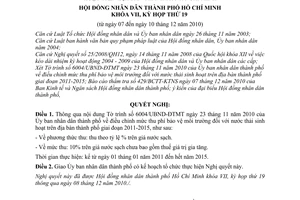 Nghị quyết 21/2010/NQ-HĐND điều chỉnh mức thu phí bảo vệ môi trường