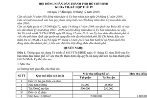 Nghị quyết 10/2010/NQ-HĐND thu phí thẩm định cấp quyền sử dụng đất