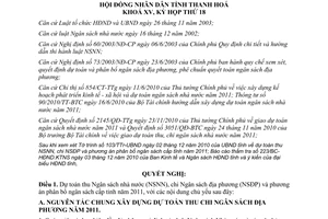 Nghị quyết 168/2010/NQ-HĐND dự toán thu phân bổ ngân sách cấp tỉnh Thanh Hóa năm 2011