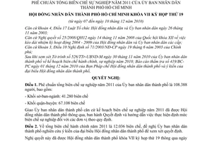 Nghị quyết 12/2010/NQ-HĐND phê chuẩn tổng biên chế sự nghiệp