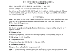 Nghị quyết 175/2010/NQ-HĐND hỗ trợ sản xuất hạt giống lúa lai F1 Thanh Hóa giai đoạn 2011 2015