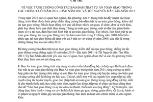 Chỉ thị 41/CT-UBND năm 2010 bảo đảm trật tự ATGT Thừa Thiên Huế