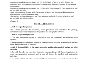 Circular No. 32/2010/TT-BTNMT licensing of geodesic and cartographic activities