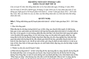 Nghị quyết 13/2010/NQ-HĐND kế hoạch phát triển kinh tế xã hội Bạc Liêu