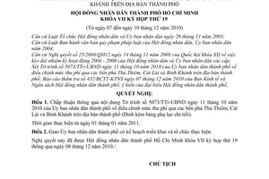 Nghị quyết 18/2010/NQ-HĐND điều chỉnh mức thu phí qua bến phà Thủ Thiêm, Cát Lái