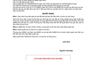 Nghị quyết 181/2010/NQ-HĐND16 giá đất trên địa bàn tỉnh Bắc Ninh