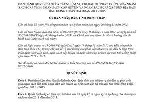 Quyết định 34/2010/QĐ-UBND phân cấp nhiệm vụ chi đầu tư phát triển Đồng Tháp