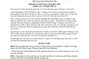 Nghị quyết 20/2010/NQ-HĐND mức thu học phí cơ sở giáo dục mầm non Bến Tre