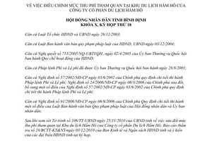 Nghị quyết 20/2010/NQ-HĐND điều chỉnh mức thu phí tham quan Hầm Hô Bình Định