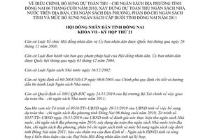 Nghị quyết 192/2010/NQ-HĐND điều chỉnh dự toán ngân sách địa phương Đồng Nai