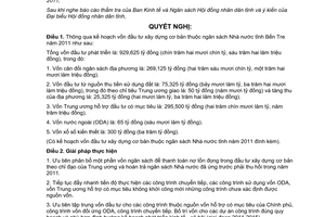 Nghị quyết 18/2010/NQ-HĐND kế hoạch vốn đầu tư xây dựng cơ bản 2011 Bến Tre