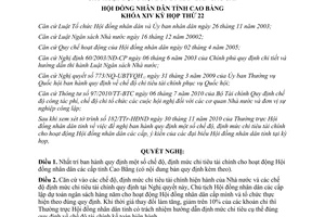 Nghị quyết 43/2010/NQ-HĐND chi tiêu tài chính cho hoạt động HĐND Cao Bằng