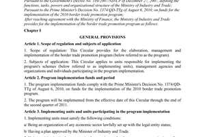 Circular No. 39/2010/TT-BCT on the implementation of the border trade promotion