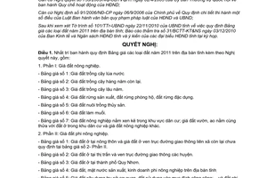 Nghị quyết 19/2010/NQ-HĐND Bảng giá các loại đất năm 2011 Bình Định