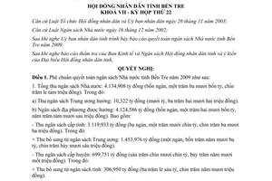 Nghị quyết 14/2010/NQ-HĐND Phê chuẩn quyết toán ngân sách Nhà nước Bến Tre 2009