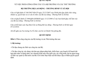 Quyết định 1595/QĐ-LĐTBXH phân công công tác bộ trưởng, thứ trưởng Bộ lao động