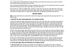 Nghị quyết 04/2010/NQ-HĐND định mức phân bổ chi thường xuyên ngân sách địa phương 2011 Trà Vinh