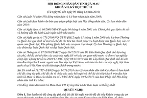 Nghị quyết 17/2010/NQ-HĐND chế độ công tác phí chi hội nghị chi tiếp khách Cà Mau