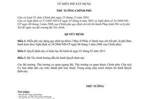 Quyết định 80/2010/QĐ-TTg miễn phí xây dựng