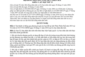 Nghị quyết 15i/2010/NQ-HĐND giá đất tại tỉnh Thừa Thiên Huế năm 2011