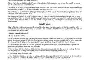 Nghị quyết 15e/2010/NQ-HĐND phân cấp nguồn thu nhiệm vụ chi tỷ lệ phân chia NSĐP