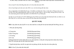 Nghị quyết 16/2010/NQ-HĐND mức phụ cấp đối với bảo vệ dân phố Hải Phòng