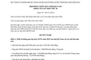 Nghị quyết 26/2010/NQ-HĐND dự toán phân bổ ngân sách Nhà nước Hà Nam 2011