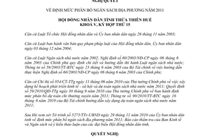 Nghị quyết số 15d/2010/NQ-HĐND định mức phân bổ ngân sách địa phương Huế