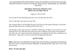 Nghị quyết 33/2010/NQ-HĐND mức phân bổ dự toán chi thường xuyên ngân sách địa phương 2011 Hà Nam