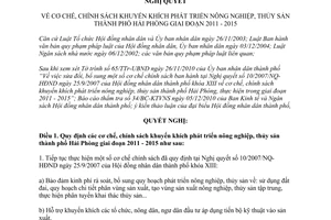 Nghị quyết 14/2010/NQ-HĐND phát triển nông nghiệp thủy sản Hải Phòng 2011 2015