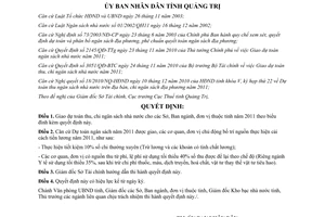 Quyết định 25/2010/QĐ-UBND Giao dự toán thu chi ngân sách nhà nước 2011 Quảng Trị