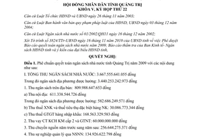 Nghị quyết 16/2010/NQ-HĐND Phê chuẩn quyết toán ngân sách nhà nước Quảng Trị 2009