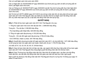 Nghị quyết 24/2010/NQ-HĐND phân bổ dự toán ngân sách năm 2011 tỉnh Thái Nguyên