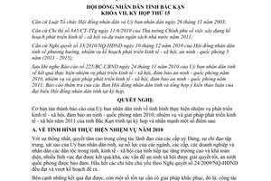 Nghị quyết 34/2010/NQ-HĐND nhiệm vụ giải pháp chủ yếu phát triển kinh tế Bắc Kạn