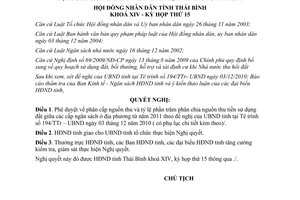 Nghị quyết 67/2010/NQ-HĐND phân cấp nguồn thu tỷ lệ phần trăm phân chia tiền SDĐ