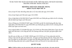 Nghị quyết 15/2010/NQ-HĐND dự toán thu ngân sách nhà nước trên địa bàn Sóc Trăng