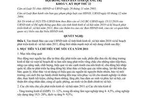 Nghị quyết 15/2010/NQ-HĐND nhiệm vụ phát triển kinh tế xã hội năm 2011 Quảng Trị