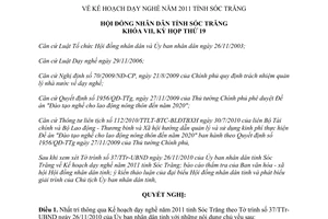 Nghị quyết 27/2010/NQ-HĐND kế hoạch dạy nghề năm 2011 tỉnh Sóc Trăng