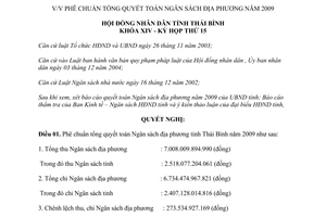 Nghị quyết 63/2010/NQ-HĐND phê chuẩn quyết toán ngân sách 2009 tỉnh Thái Bình