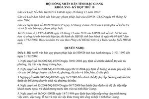 Nghị quyết 38/NQ-HĐND năm 2010 hủy bỏ văn bản quy phạm pháp luật tỉnh Bắc Giang