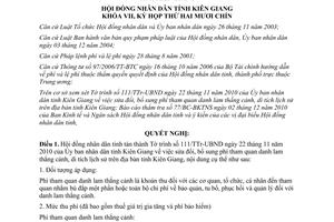 Nghị quyết 144/2010/NQ-HĐND phí tham quan danh lam thắng cảnh tỉnh Kiên Giang