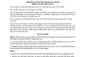 Nghị quyết 19/2010/NQ-HĐND tỷ lệ thu lệ phí trước bạ ô tô chở người dưới 10 chỗ ngồi Sóc Trăng