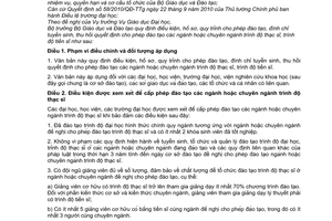 Thông tư 38/2010/TT-BGDĐT điều kiện, hồ sơ, quy trình cho phép đào tạo