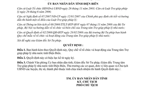 Quyết định 26/2010/QĐ-UBN tổ chức hoạt động Trung tâm Trợ giúp pháp lý Điện Biên