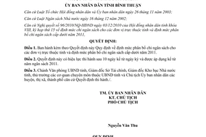 Quyết định 52/2010/QĐ-UBND định mức phân bổ chi ngân sách các đơn vị trực thuộc
