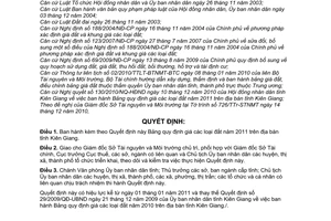 Quyết định 28/2010/QĐ-UBND  giá đất năm 2011