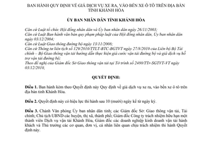 Quyết định 43/2010/QĐ-UBND giá dịch vụ xe ra vào bến xe ô tô